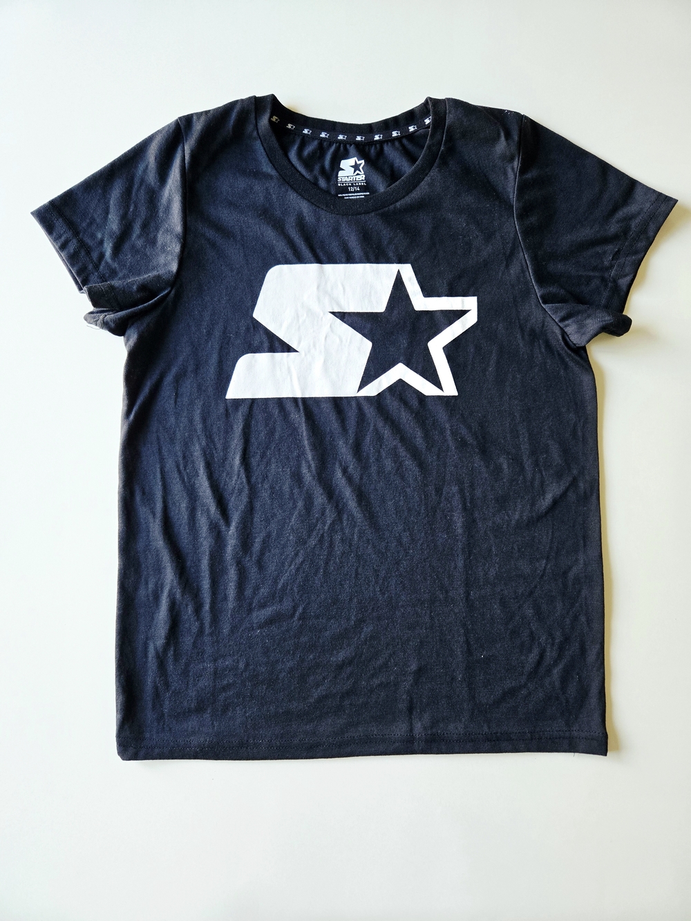 Starter Black Label Youth T-Shirt Size 12/14 Black Big Logo Athletic Top